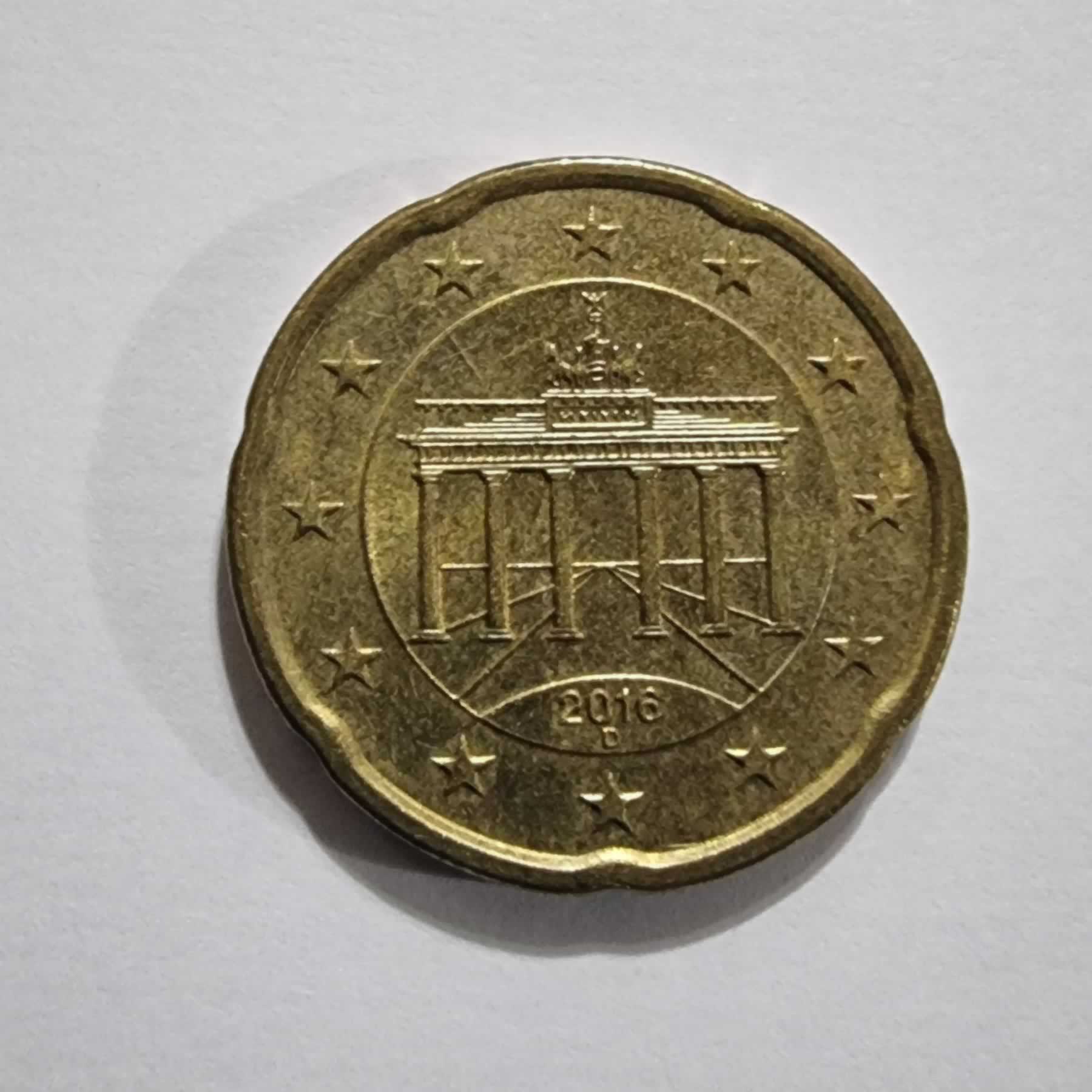 Anverso de 20 Cent, 2016 D, Alemania · Rep. Federal