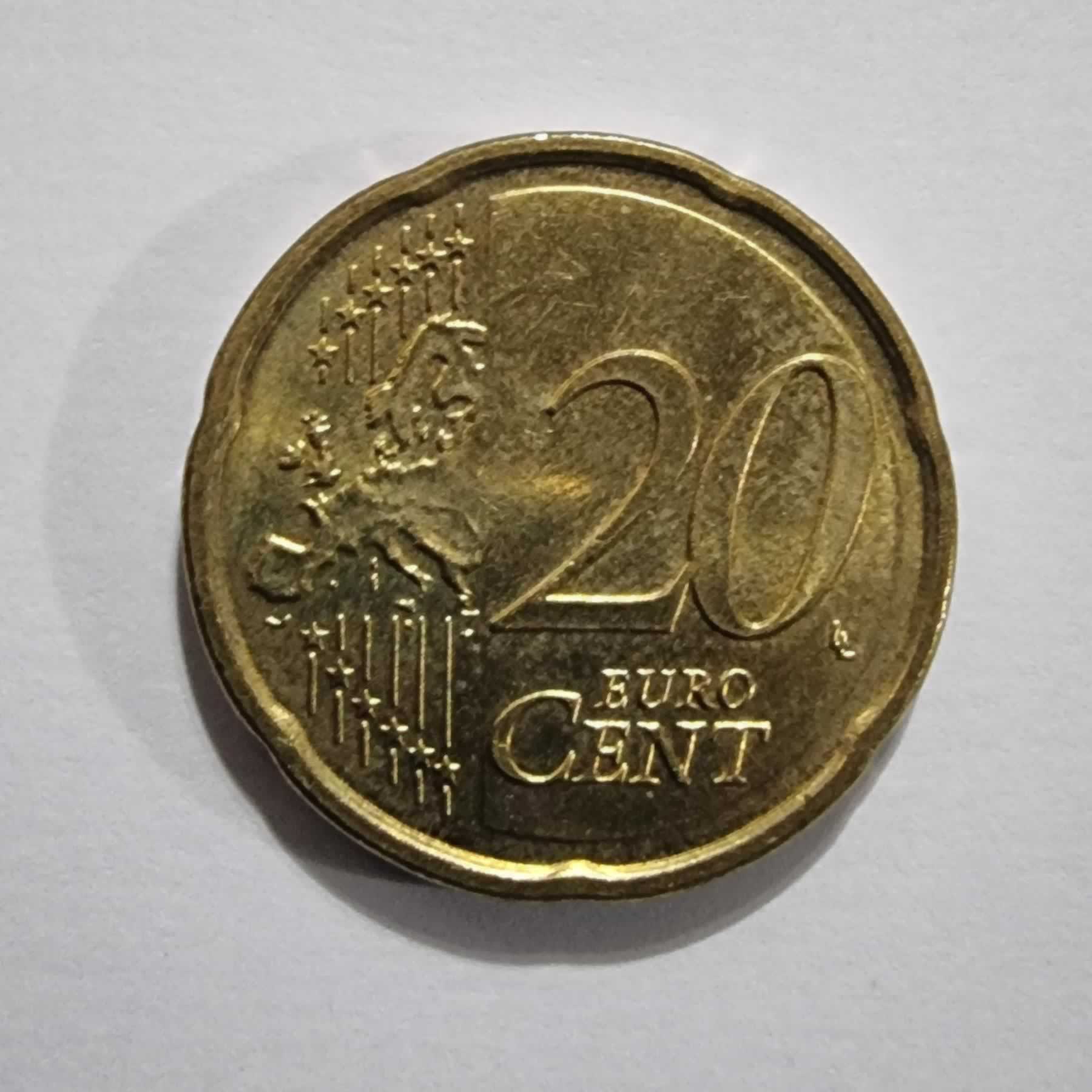 Reverso de 20 Cent, 2016 D, Alemania · Rep. Federal