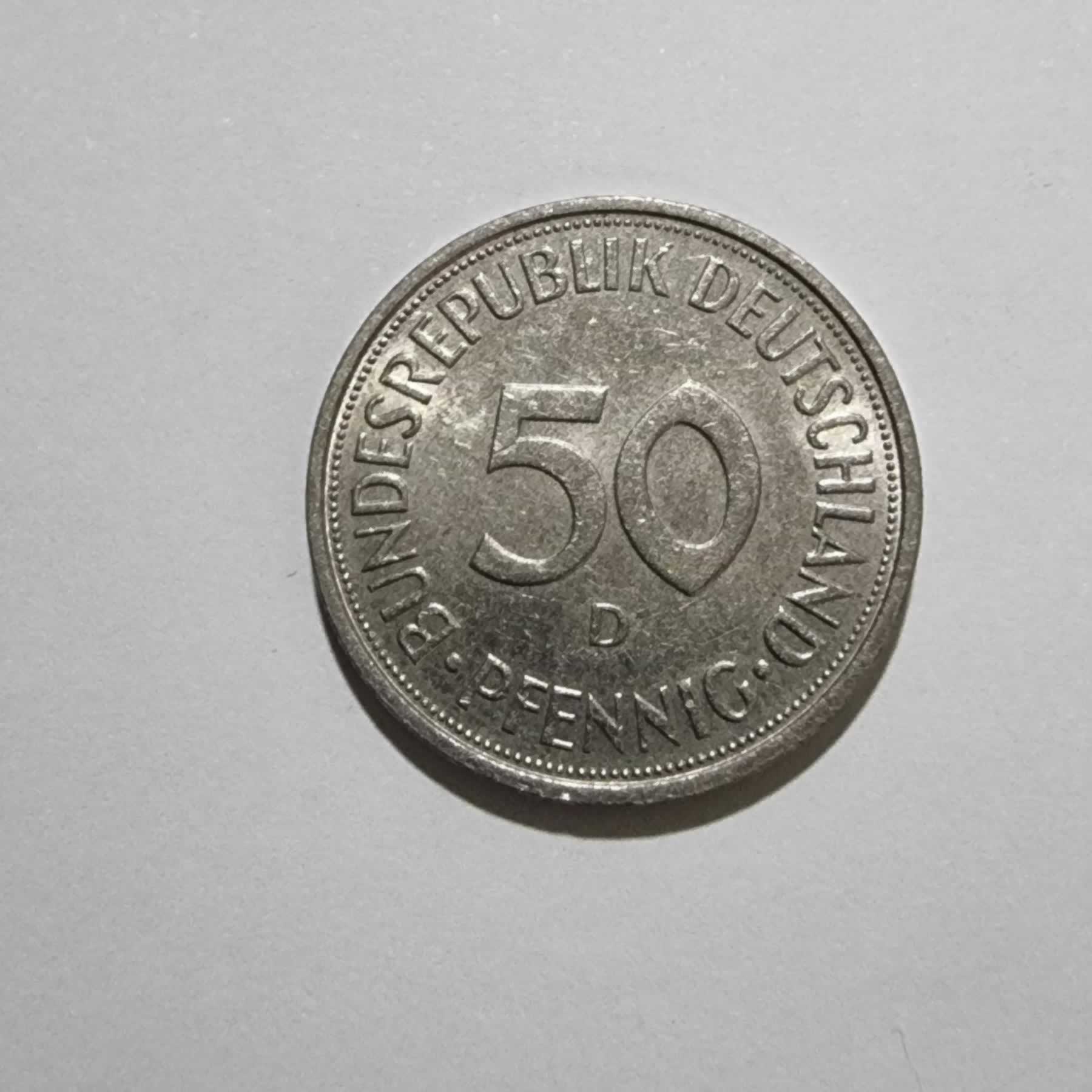 Reverso de 50 Pfennig, 1974 D