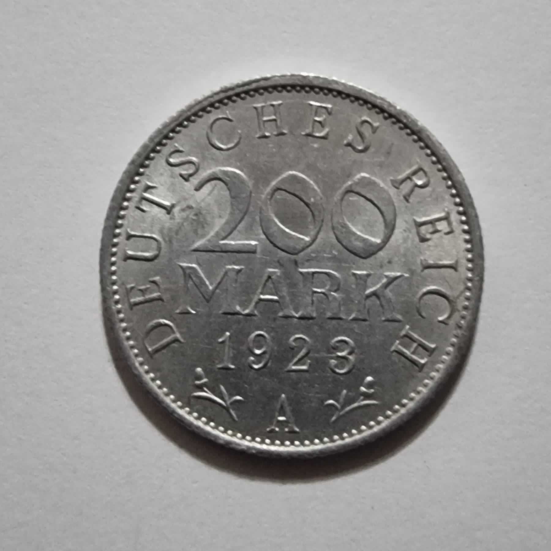 Reverso de 200 Mark, 1923 A, Alemania · Rep. Weimar