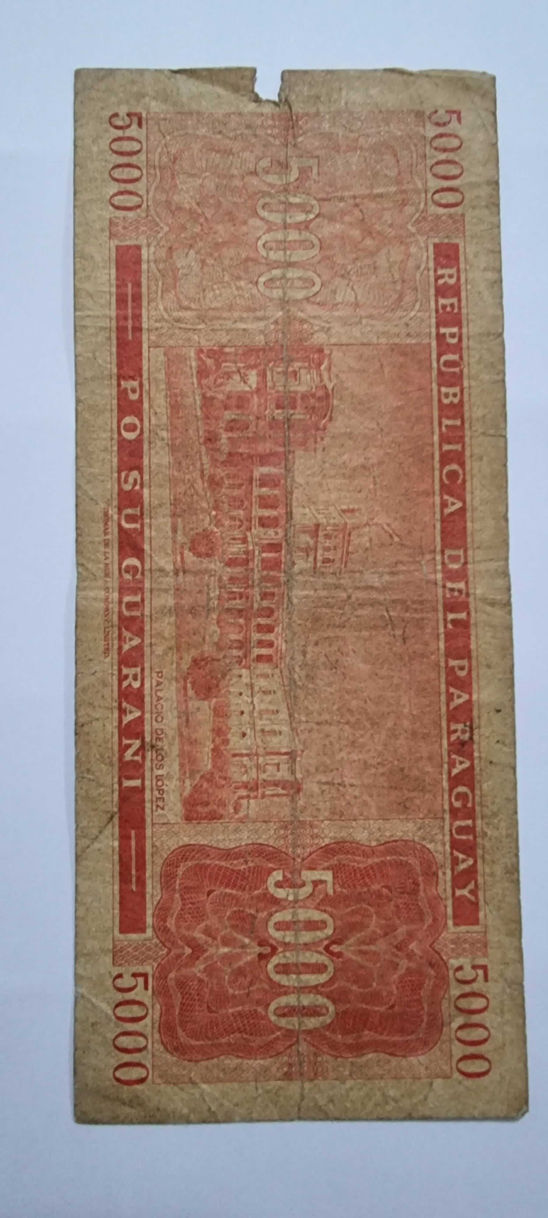 Reverso de 5000 Guaranies, L. 1952 b