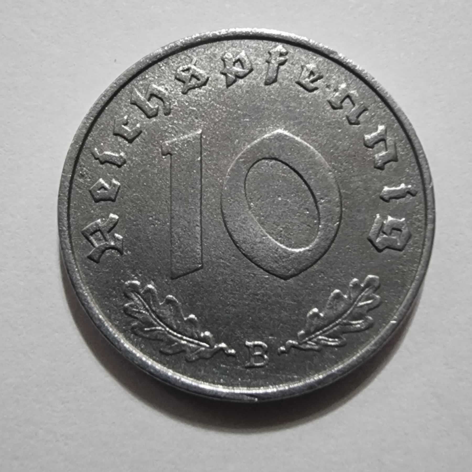 Reverso de 10 Reichspfennig, 1940 B, Alemania · 3er Reich