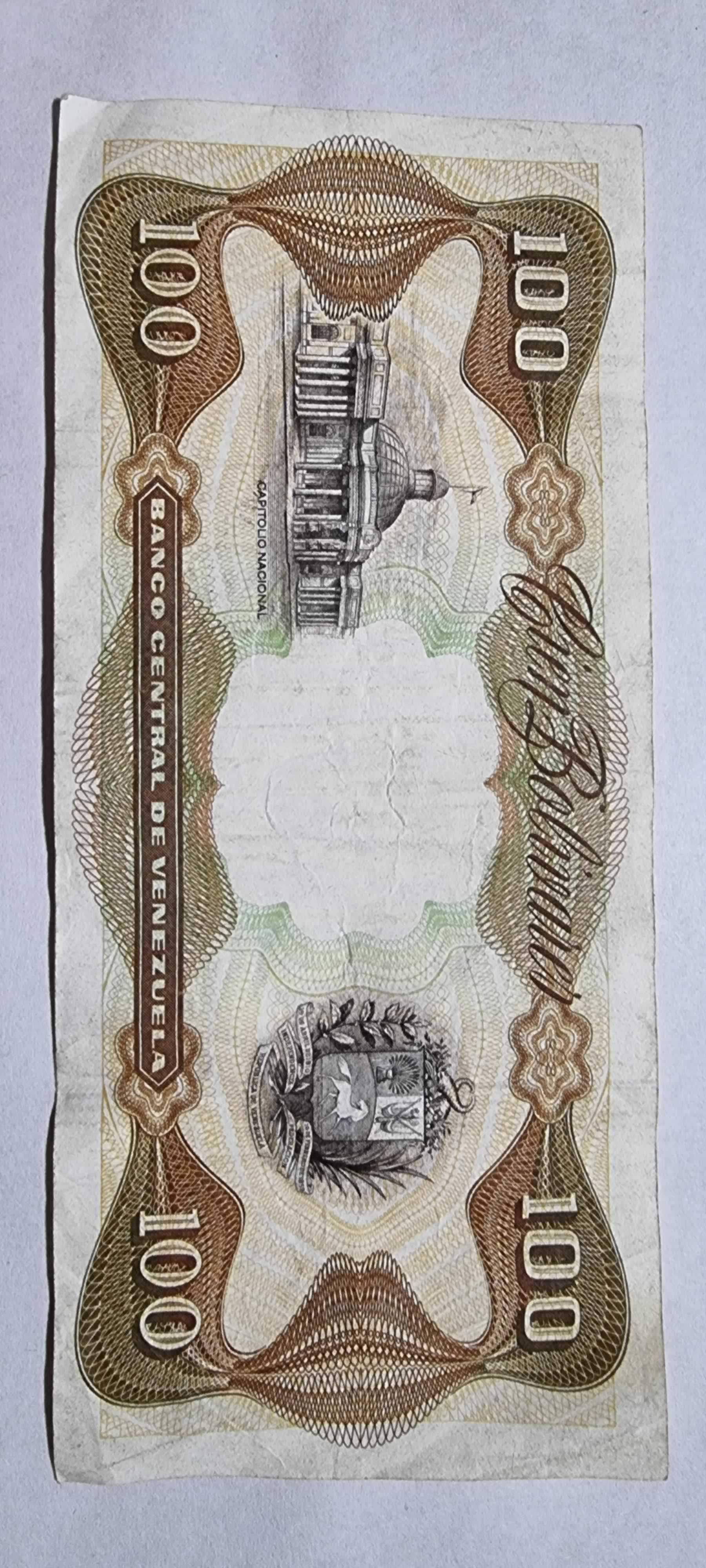 Reverso de 100 Bolivares, 1972-81, Venezuela