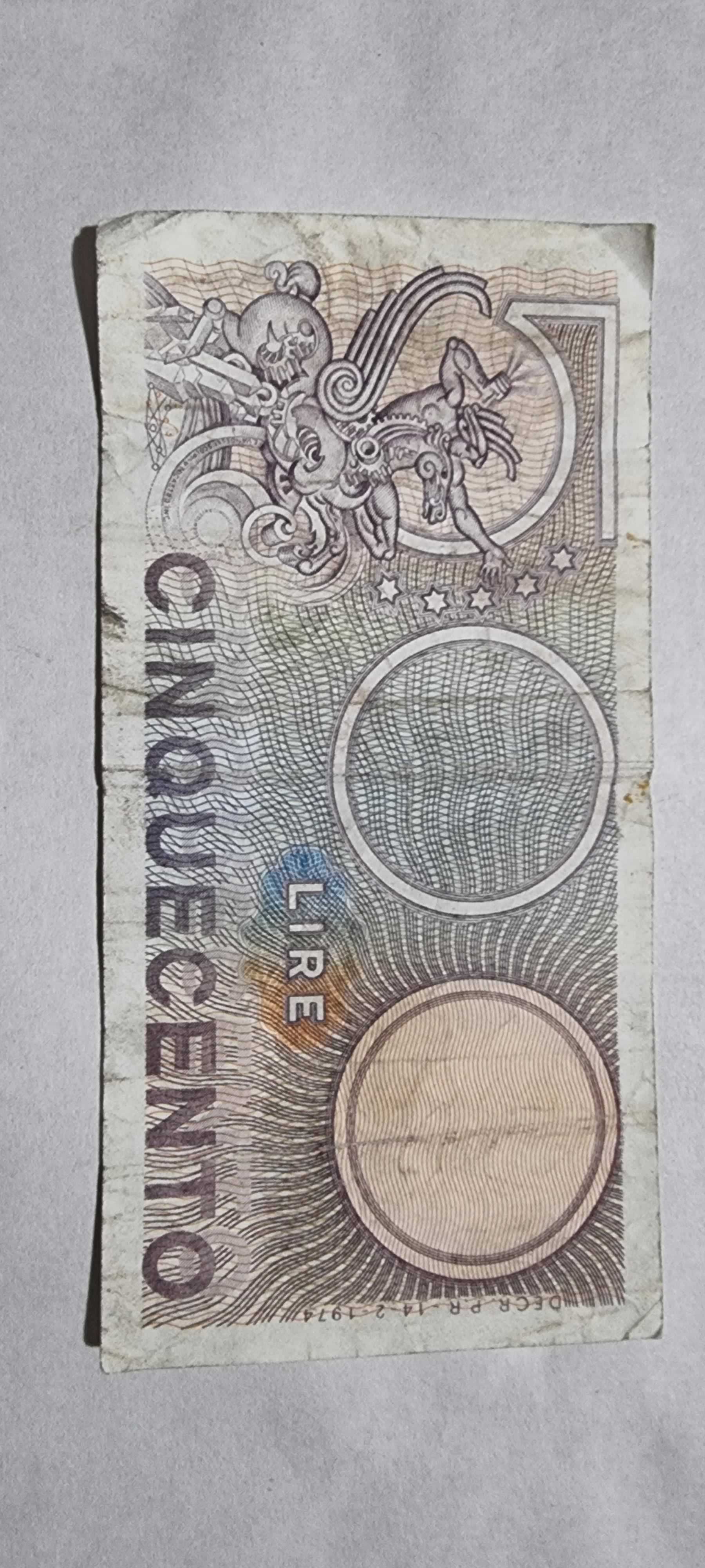 Reverso de 500 Lire, 14.02.1974 - 02.04.1979