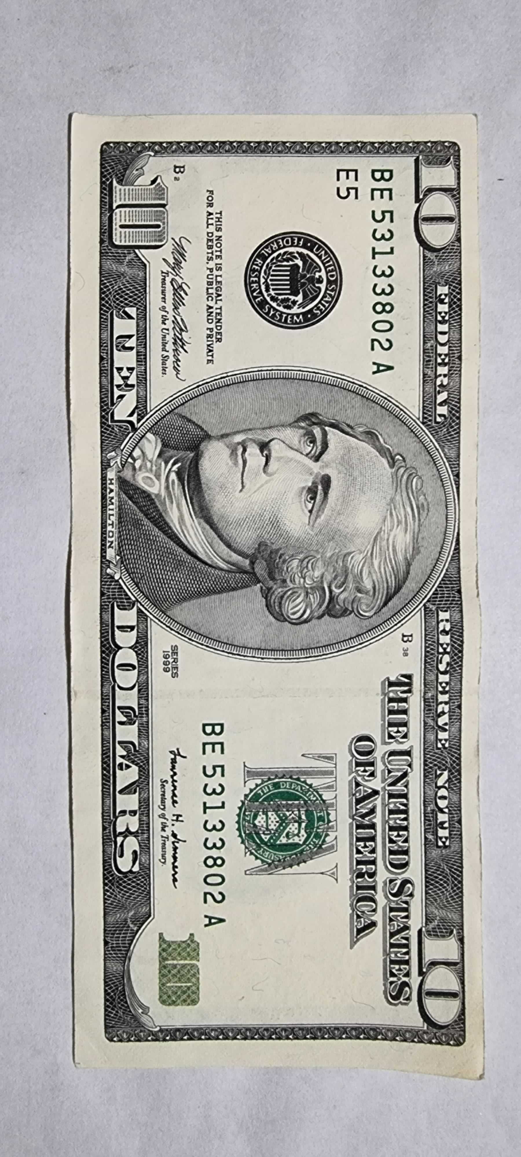Anverso de 10 Dollars, 1999, Estados Unidos