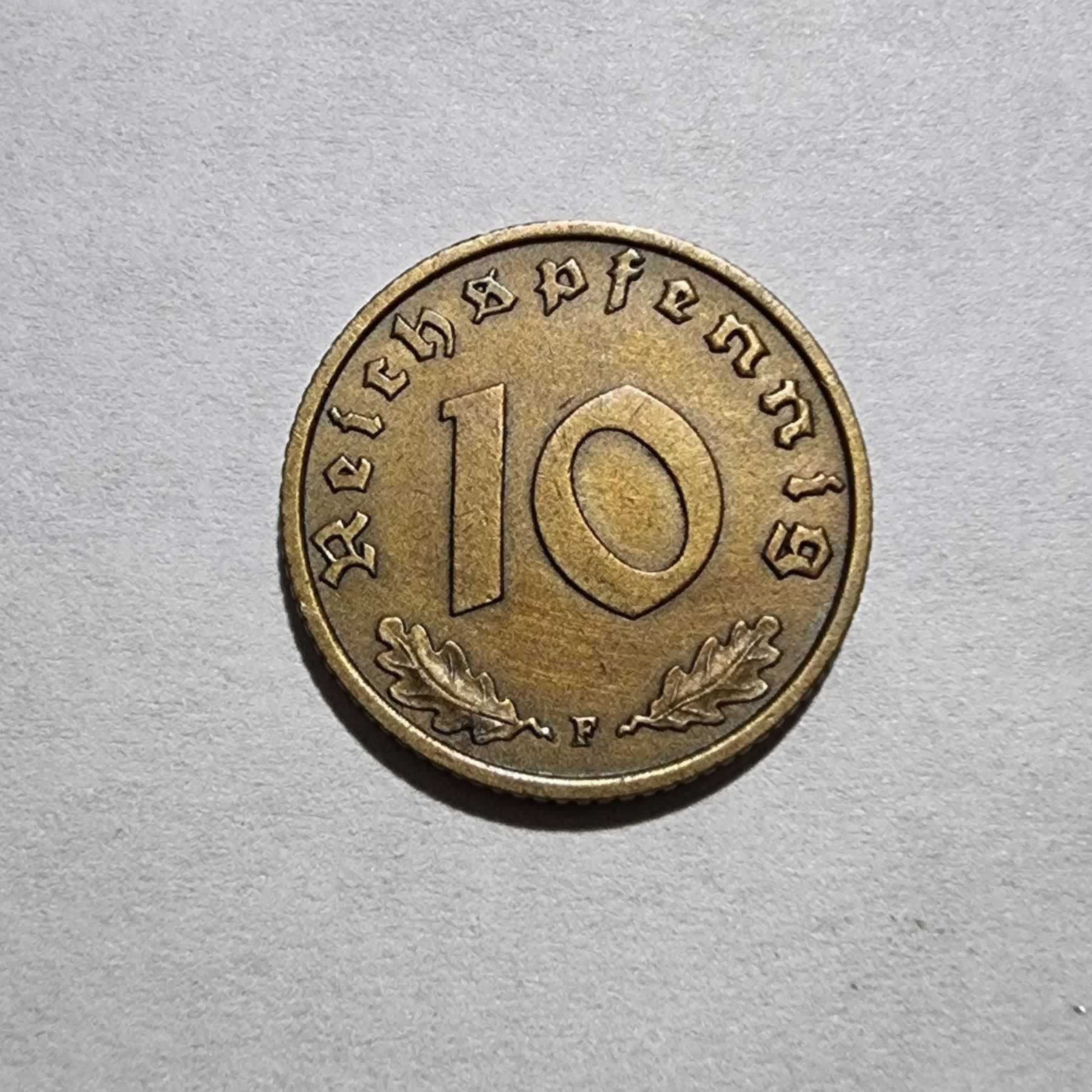 Reverso de 10 Reichspfennig, 1939 F, Alemania · 3er Reich