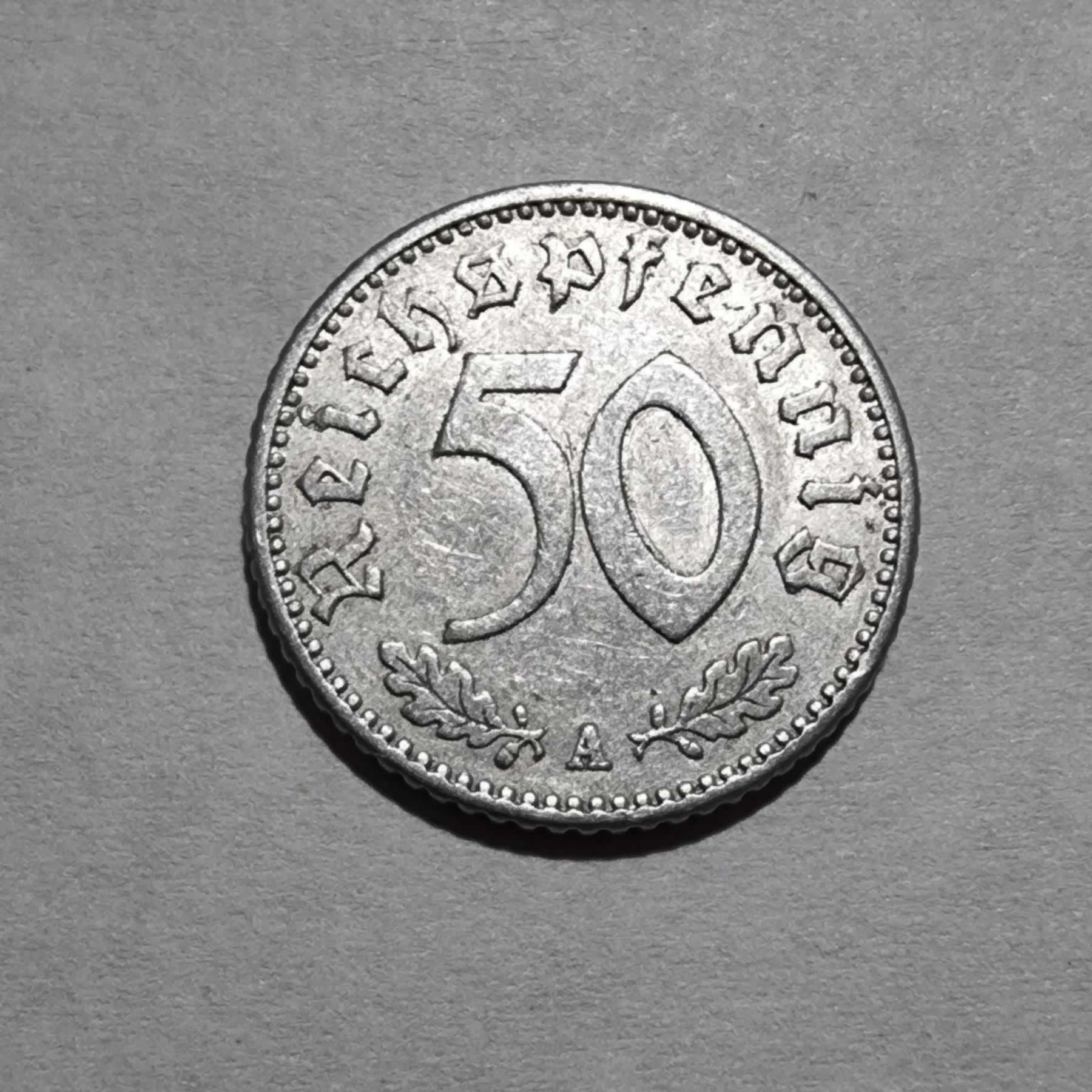Reverso de 50 Reichspfennig, 1935 A, Alemania · 3er Reich