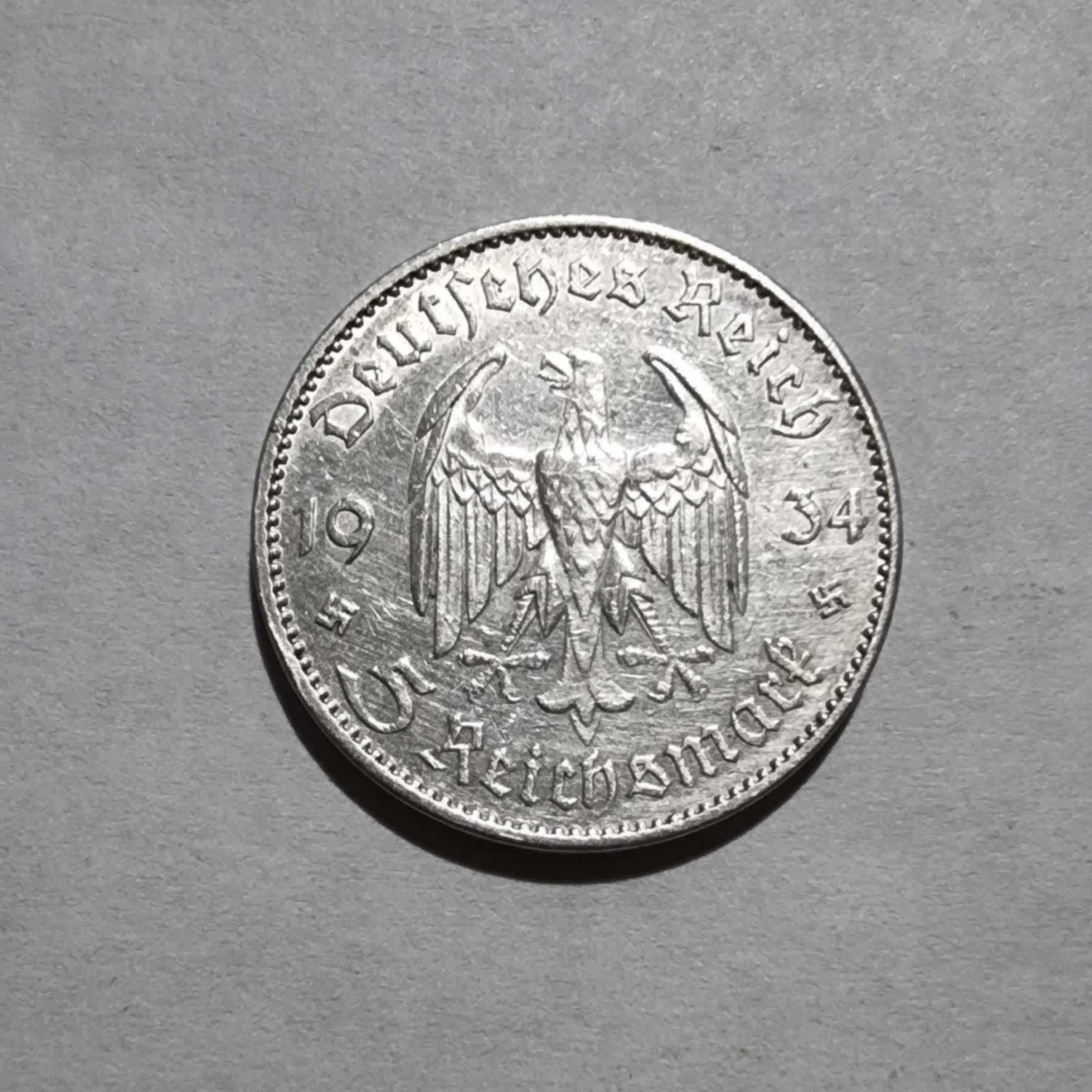 Reverso de 5 Reichsmark, 1934 E