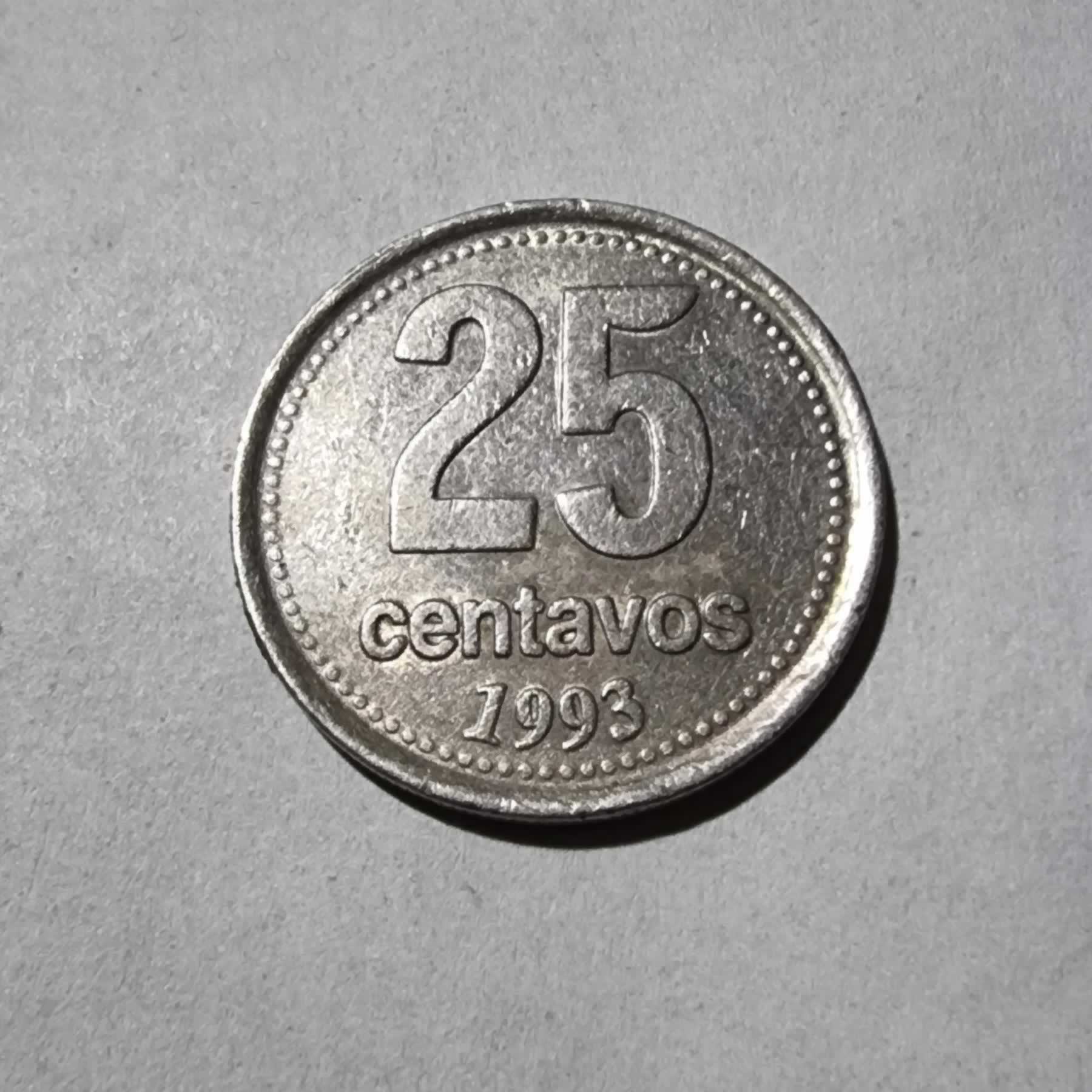 Reverso de 25 centavos, 1993, Argentina