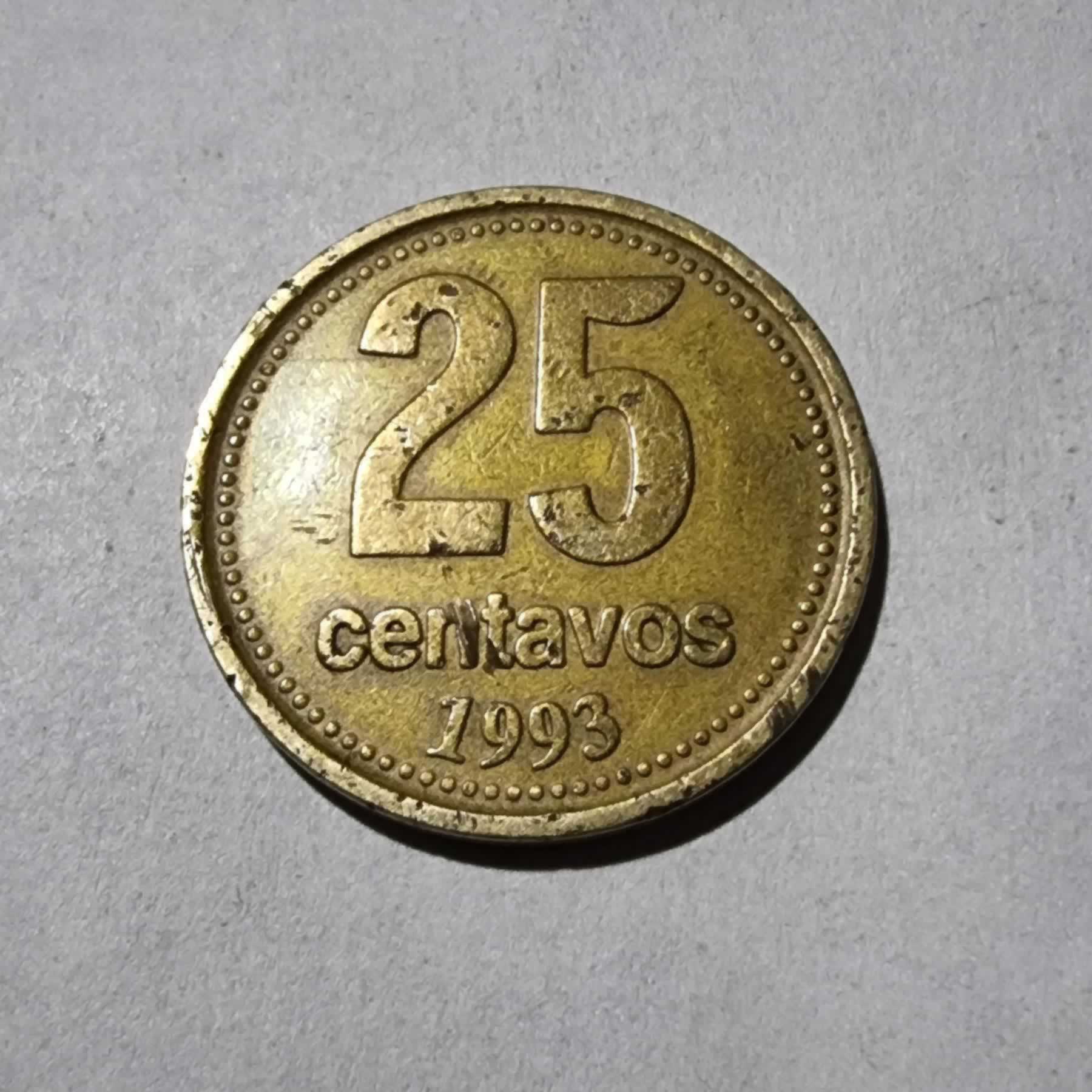 Reverso de 25 centavos, 1993, Argentina