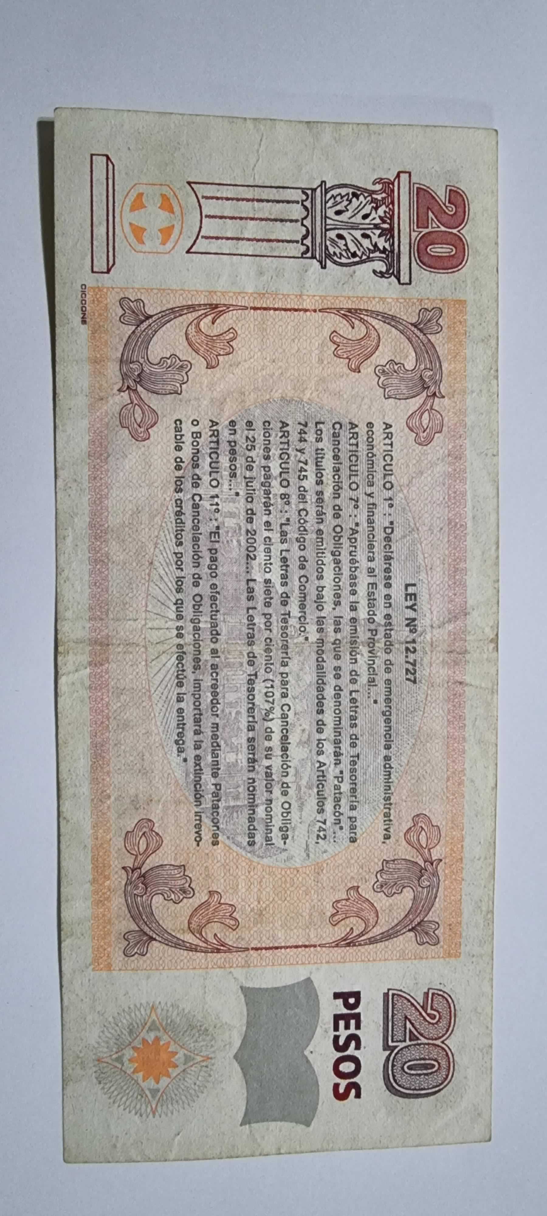 Reverso de 20 pesos, 2001-2002