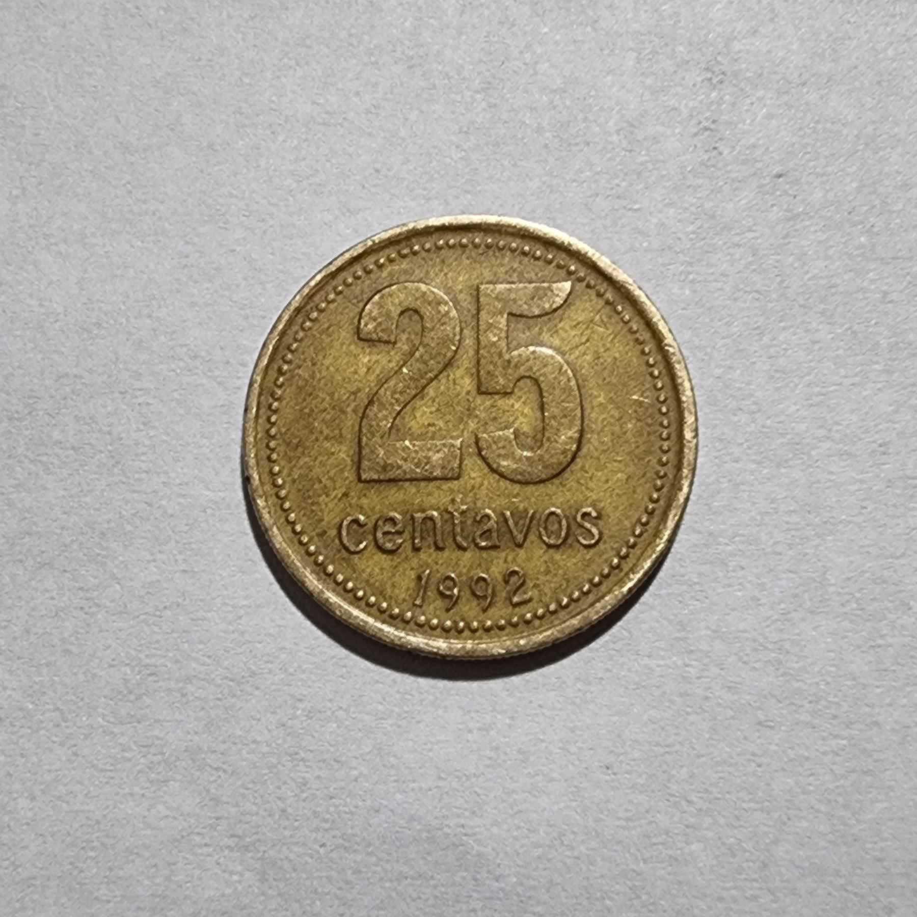 Reverso de 25 Centavos, 1992, Argentina
