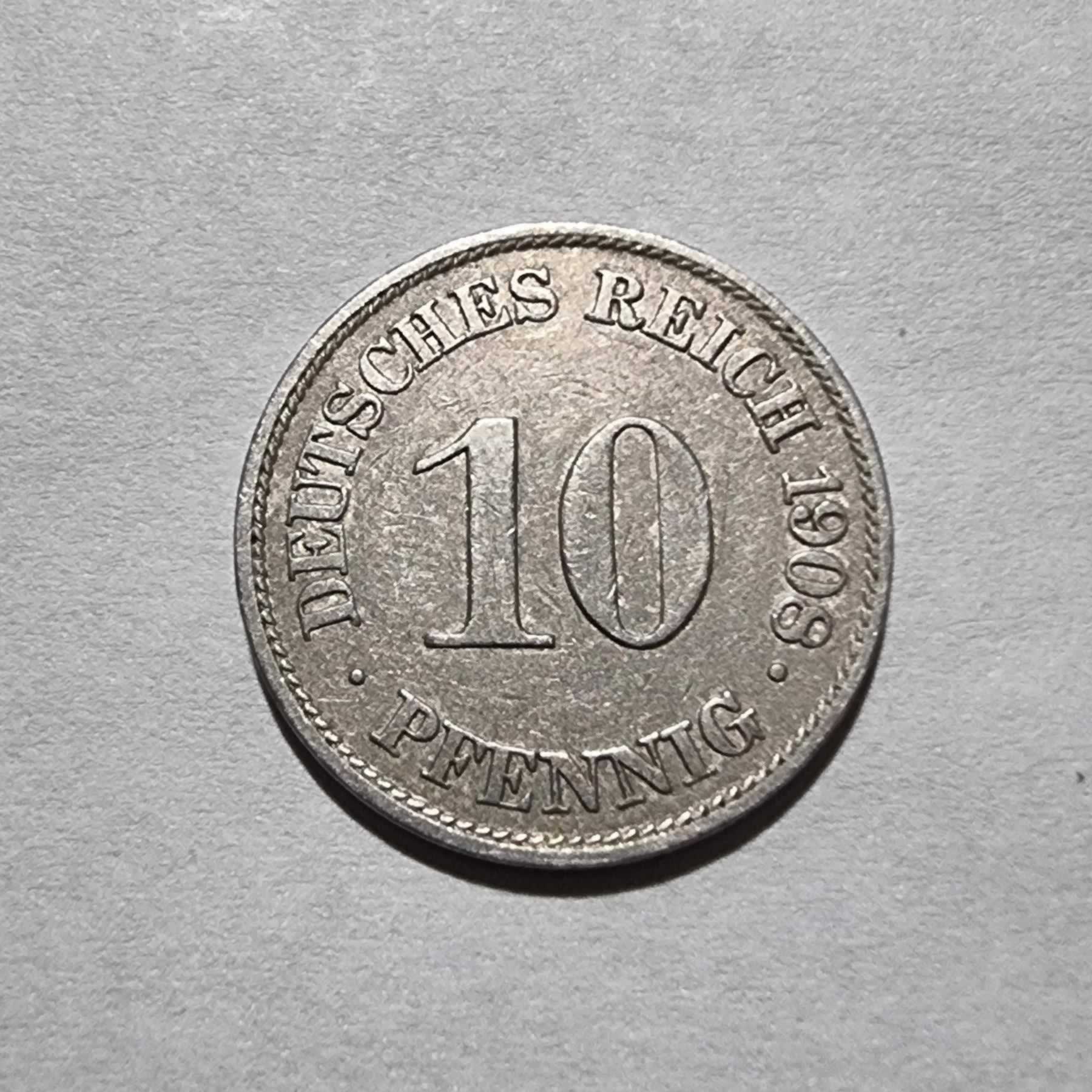Reverso de 10 Pfennig, 1908 A