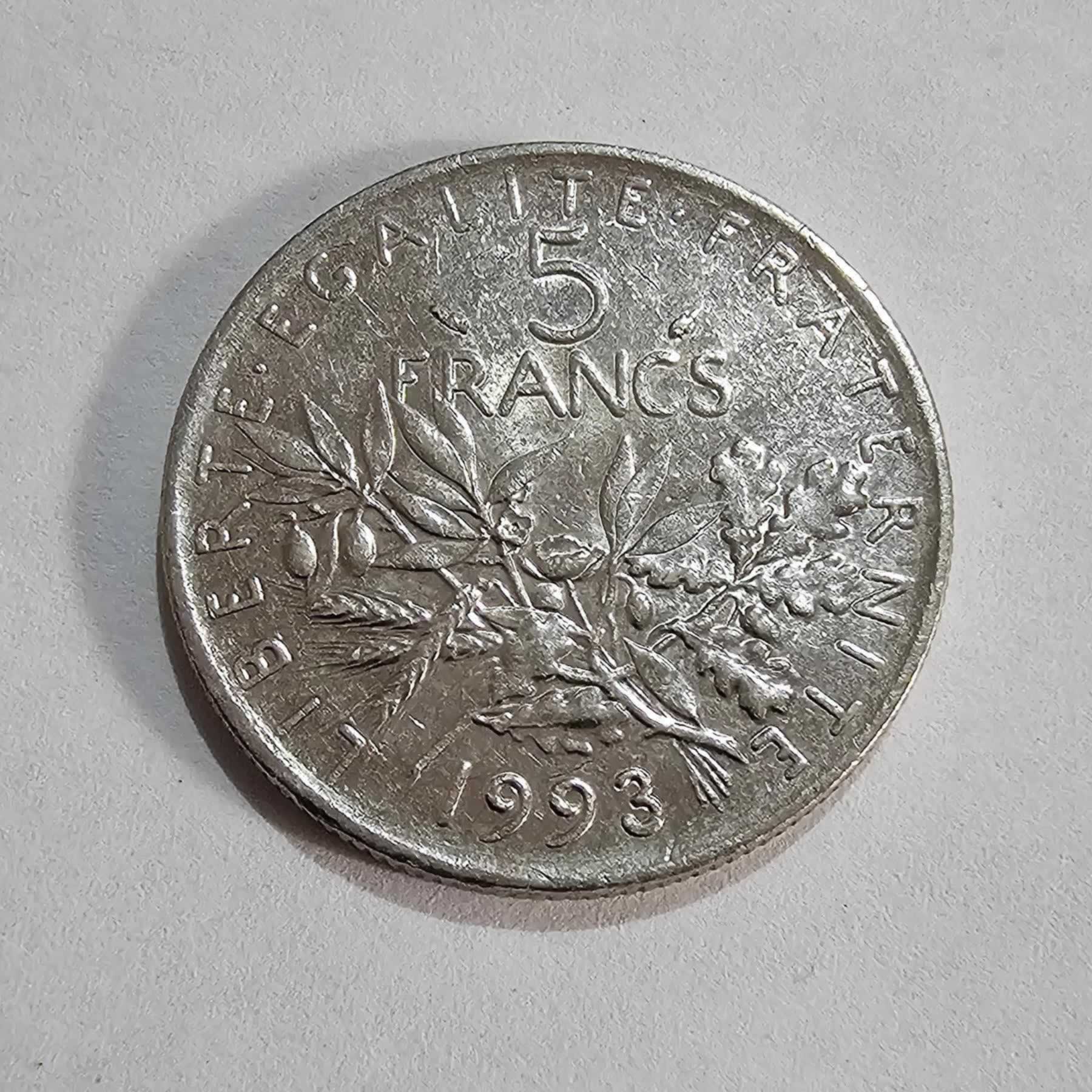 Reverso de 5 Francos, 1993