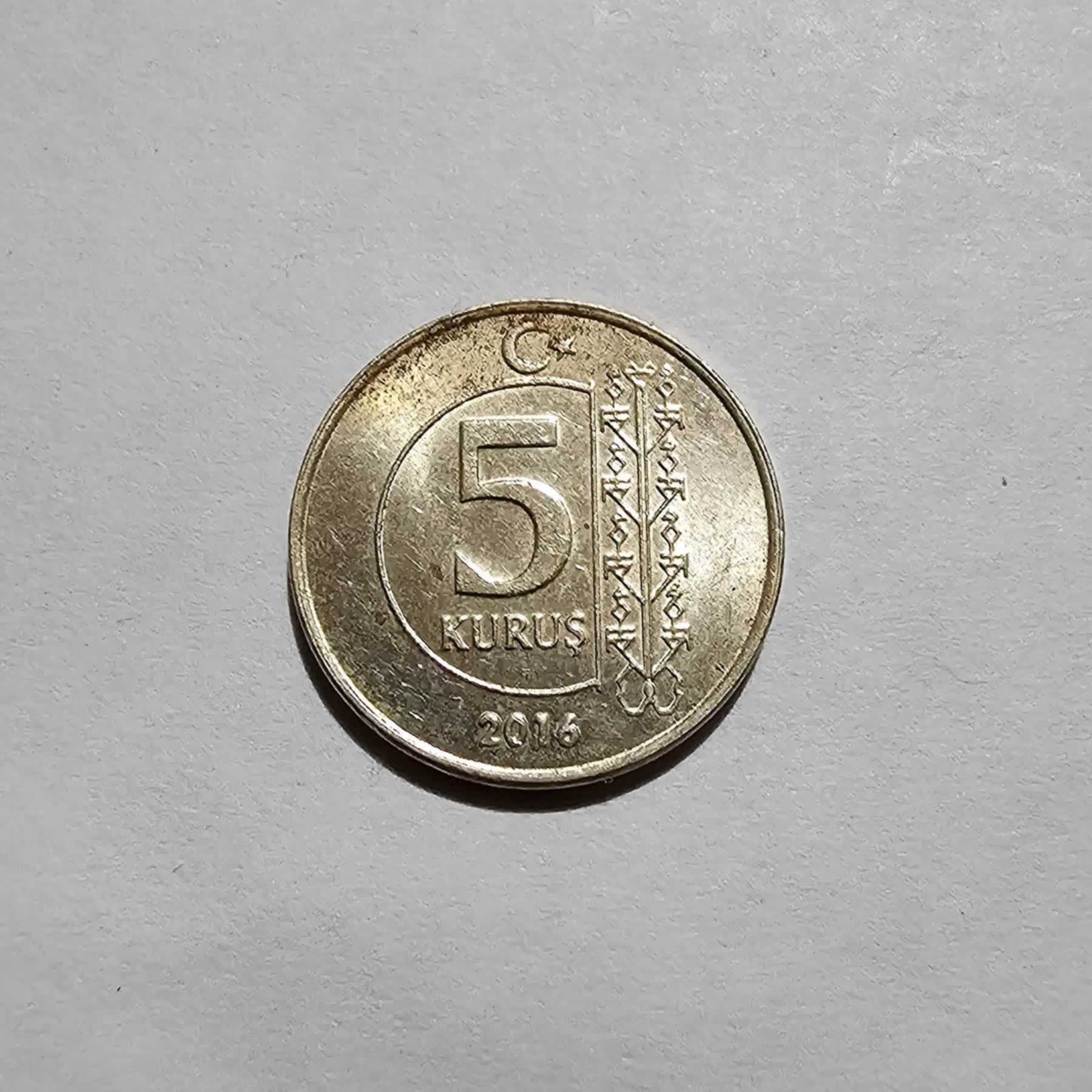 Reverso de 5 Kurus, 2016, Turquía