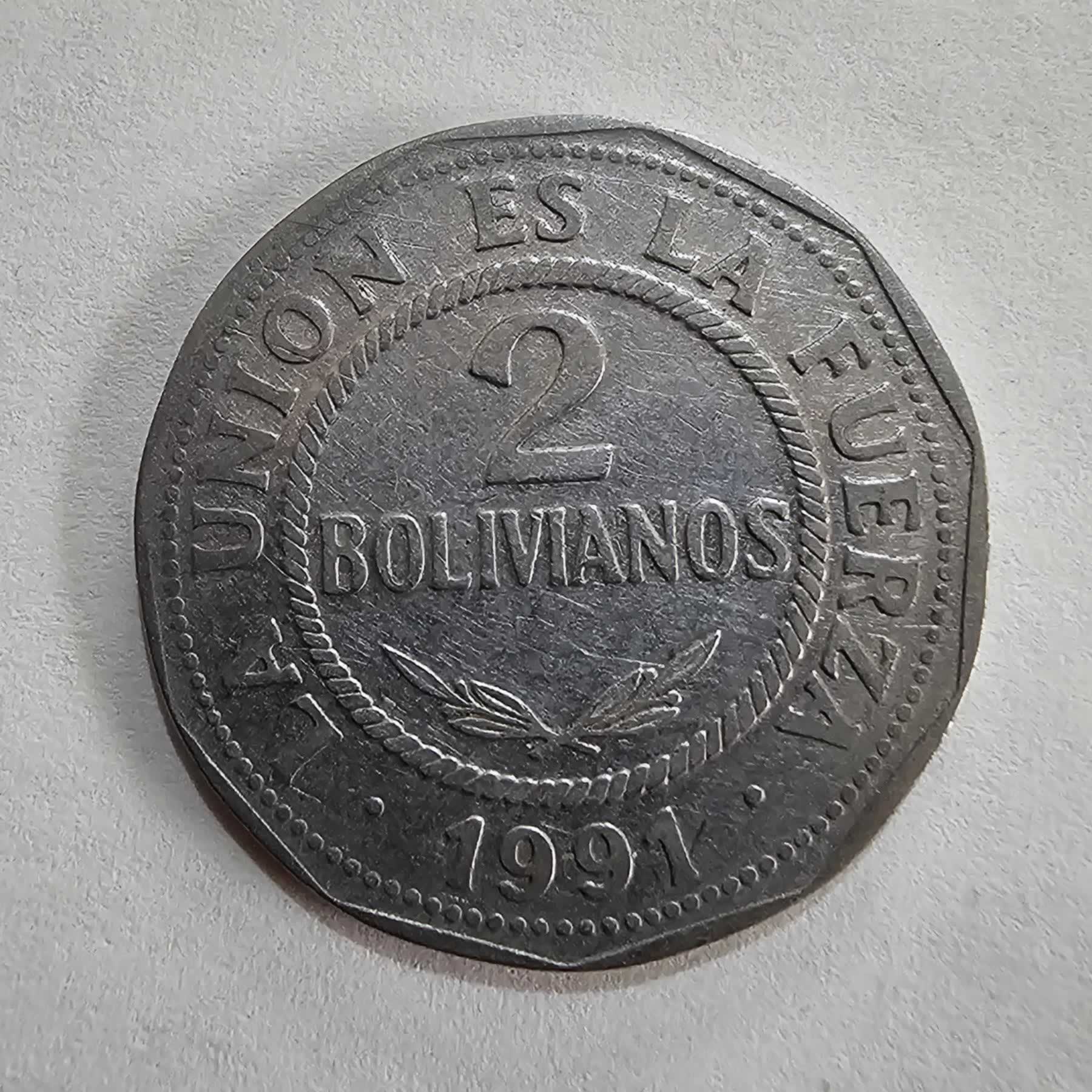 Reverso de 2 Bolivianos, 1991
