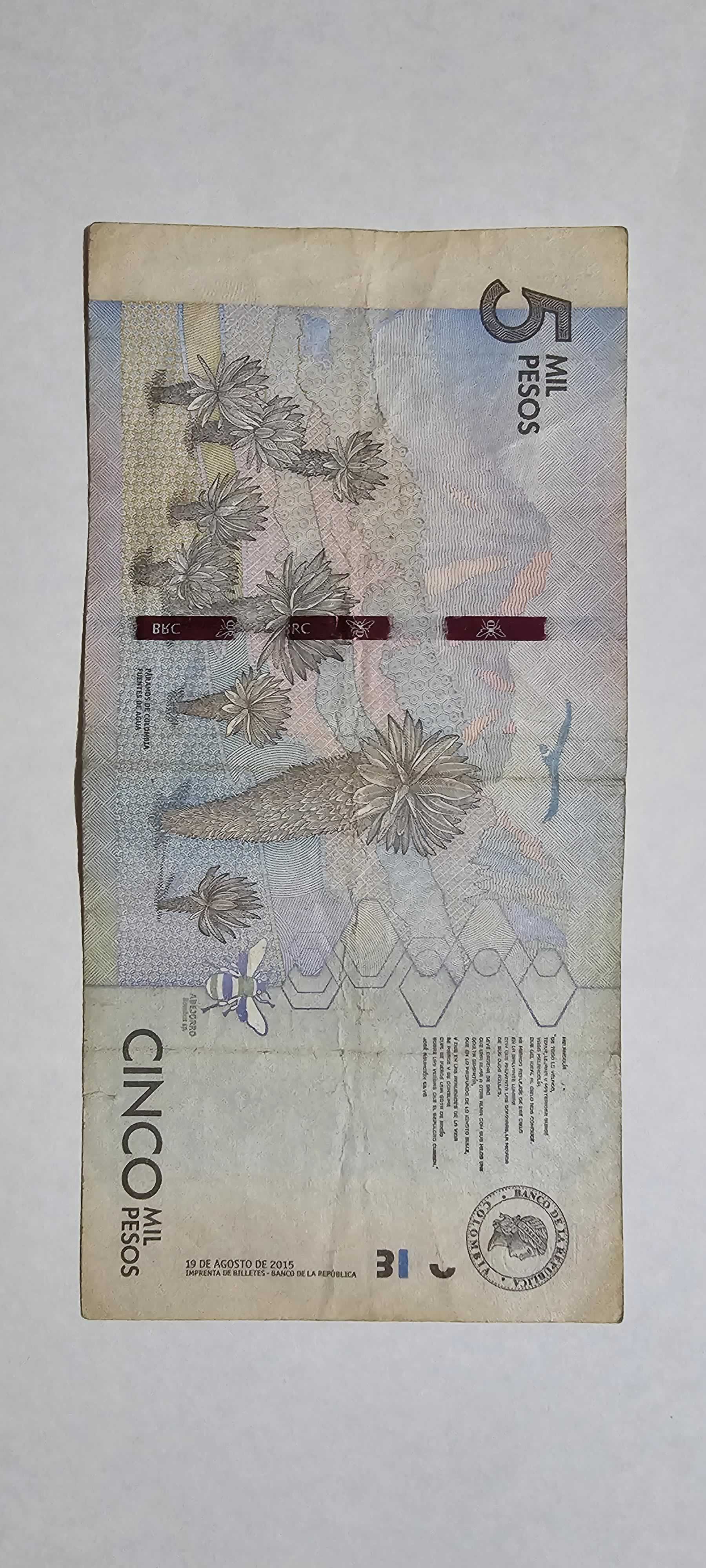 Reverso de 5000 Pesos, 2016, Colombia