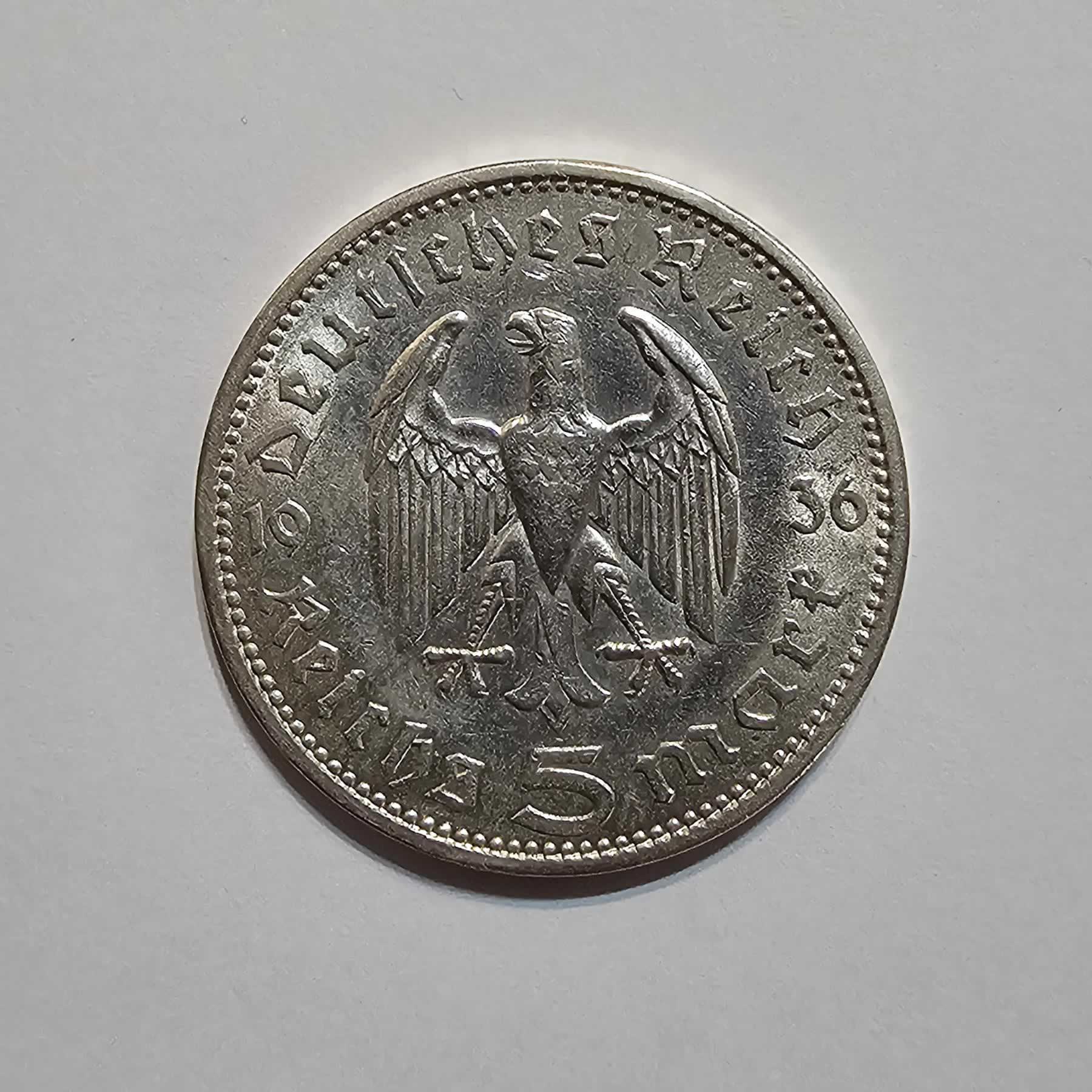 Reverso de 5 Reichsmark, 1936 A