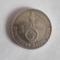 Reverso de 5 Reichsmark, 1938 D