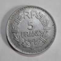 Reverso de 5 Francos, 1947