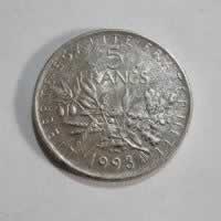 Reverso de 5 Francos, 1993