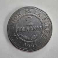 Reverso de 2 Bolivianos, 1991