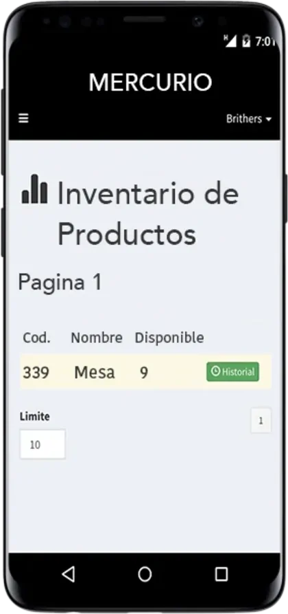 Pantalla de ventas de Mercurio