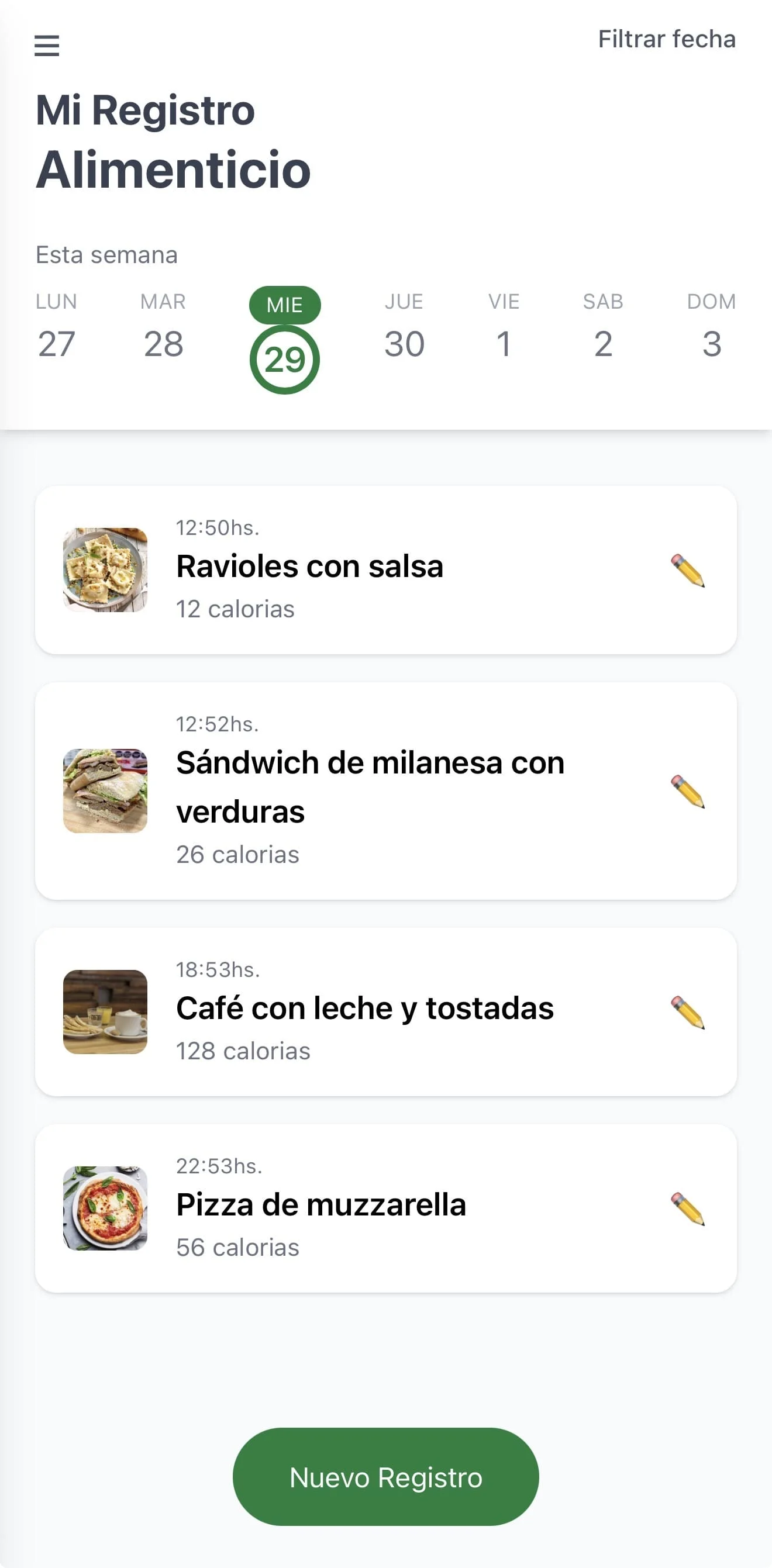 Comidex - Registro en la semana