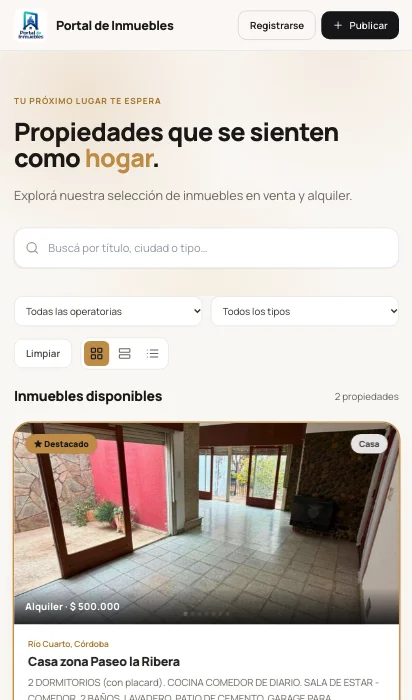 Inmuebles - Panel principal